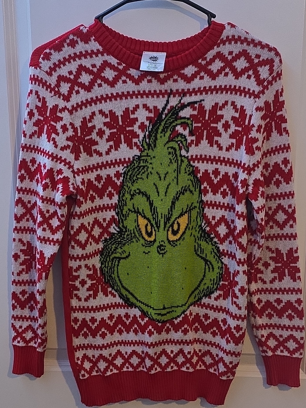 The Grinch Dr. Seuss Fair Isle Knit Pullover Sweater Kids 10-12 Cotton Blend